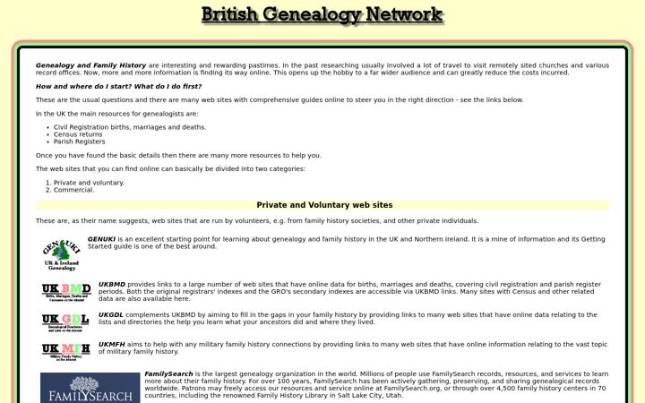 Screenshot of britishgenealogy.org.uk