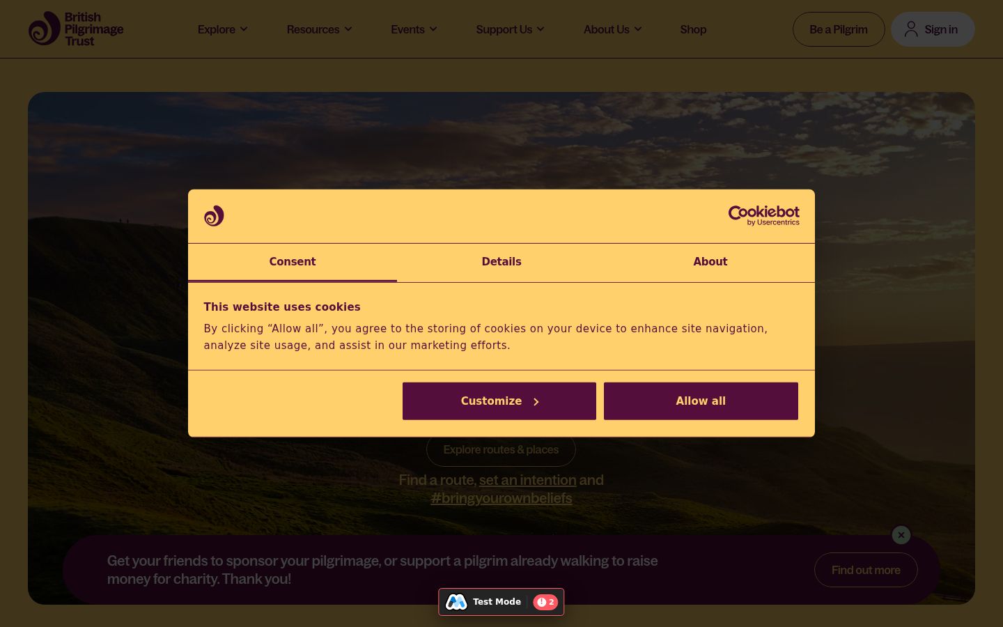 Captura de pantalla del banner de consentimiento mostrado antes de cualquier interacción
