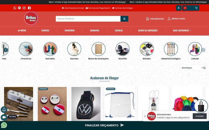 Kuvakaappaus sivustosta britosbrindes.com.br