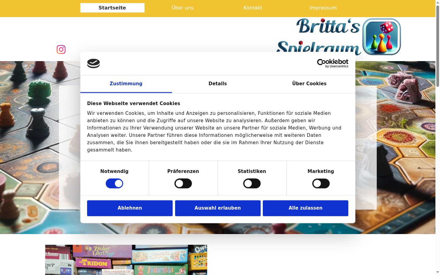 Screenshot des Einwilligungsbanners vor jeglicher Interaktion