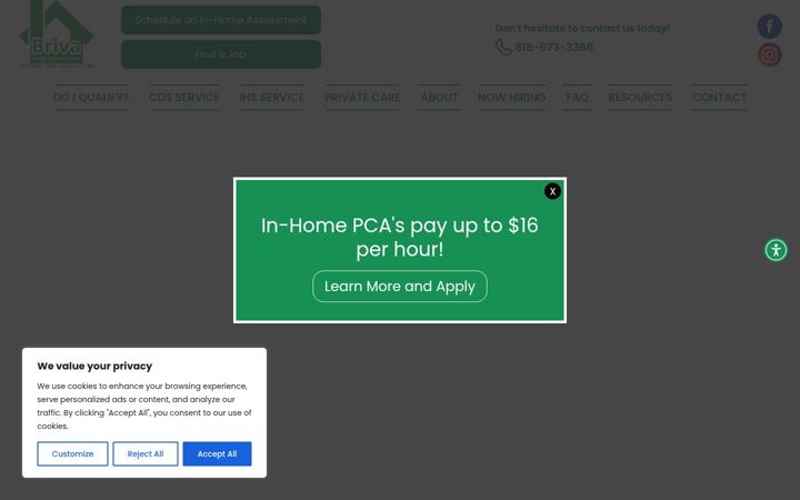 Screenshot of brivacare.com