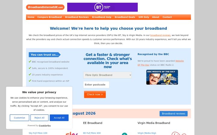 Screenshot of broadbandinternetuk.com