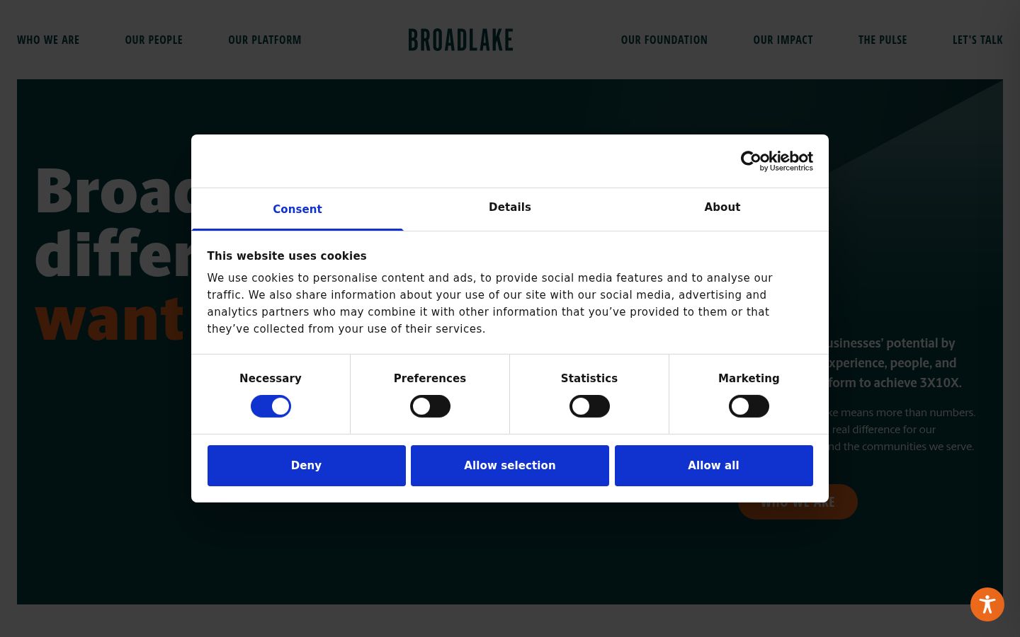 Screenshot del banner di consenso mostrato prima di qualsiasi interazione
