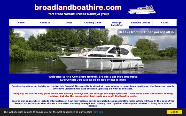 Screenshot of broadlandboathire.com