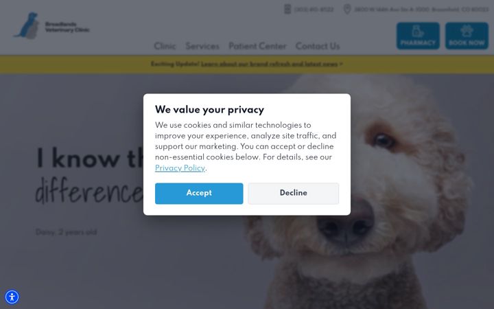 Screenshot of broadlandsvet.com