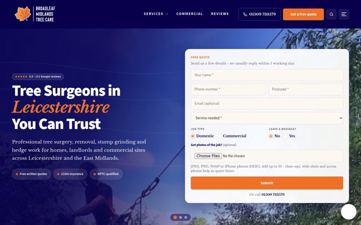 Screenshot of broadleaftreecare.co.uk