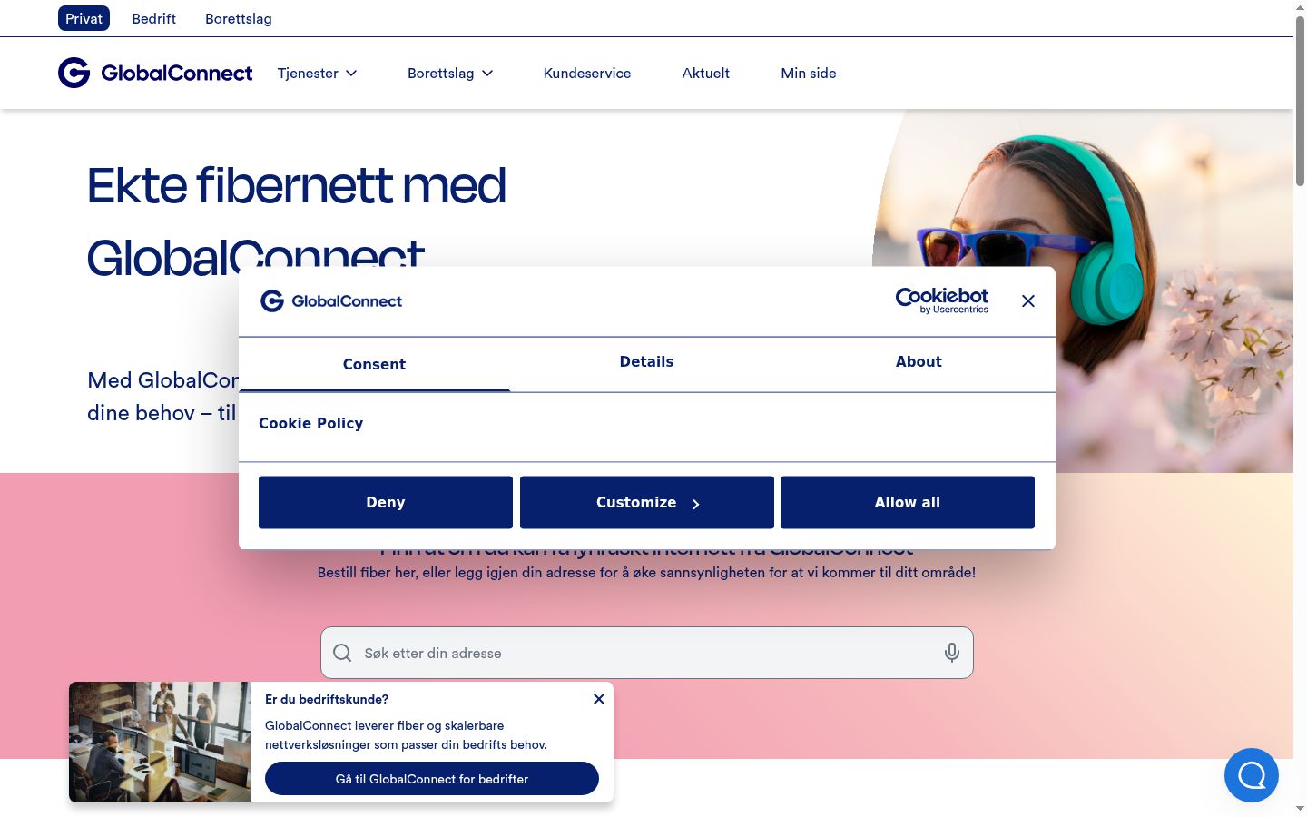 Sutikimo reklamjuostės, rodytos prieš bet kokią sąveiką, ekrano kopija