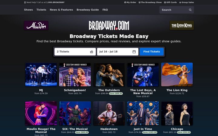 Captura de ecrã de broadway.com