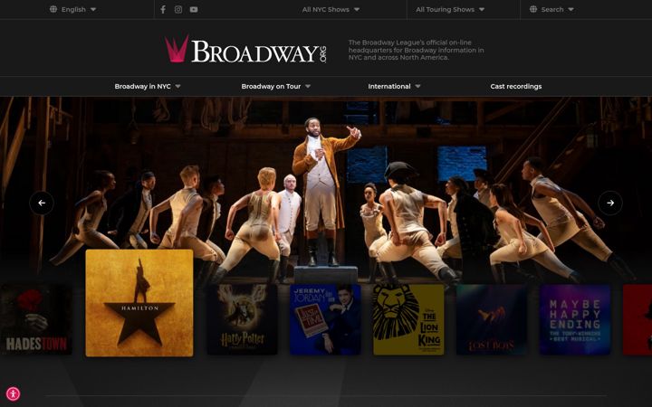 Captura de pantalla de broadway.org