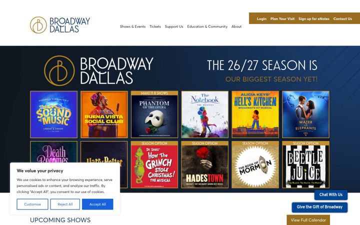 Captura de pantalla de broadwaydallas.org