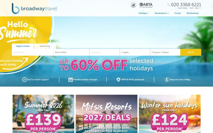 Screenshot of broadwaytravel.com