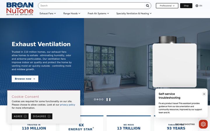 Screenshot of broan-nutone.com