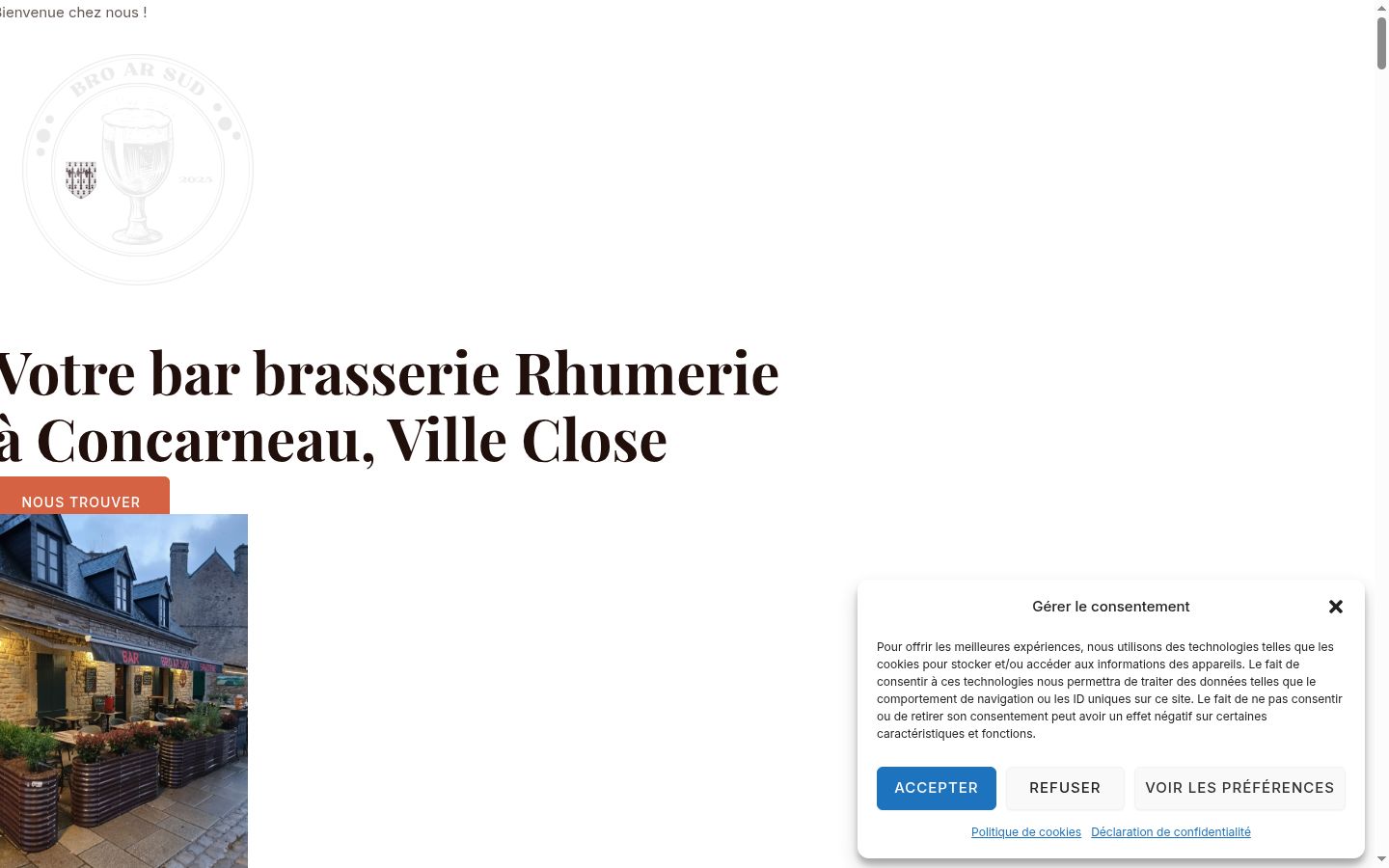 Capture d'écran de la bannière de consentement affichée avant toute interaction