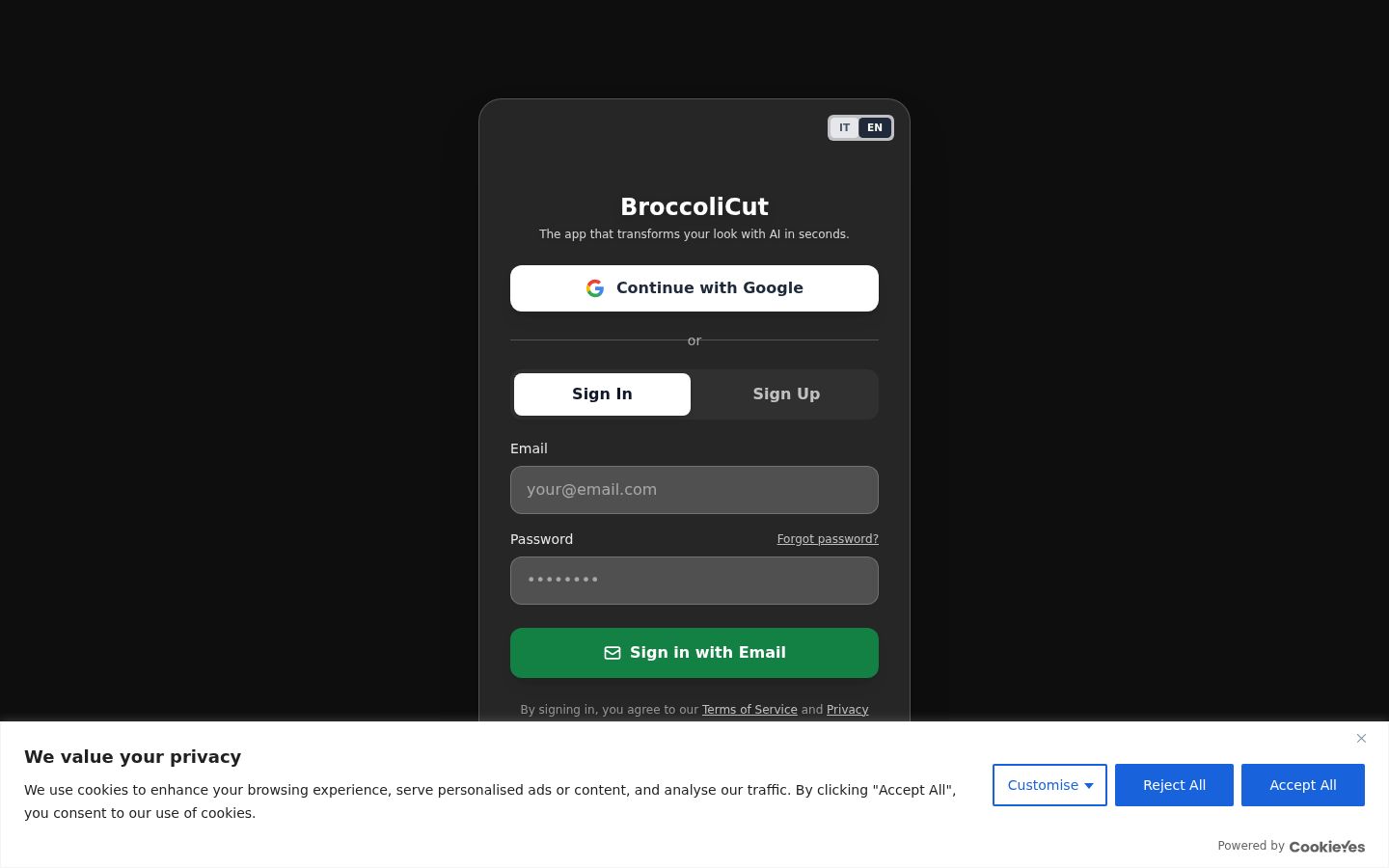 Screenshot des Einwilligungsbanners vor jeglicher Interaktion