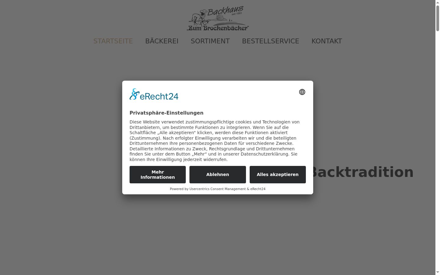 Screenshot des Einwilligungsbanners vor jeglicher Interaktion
