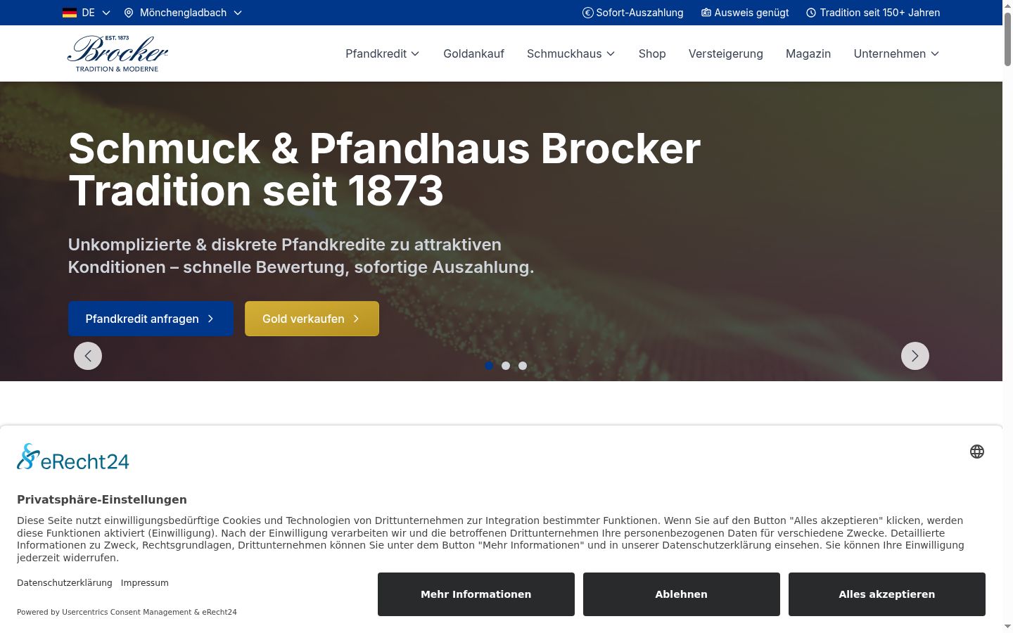 Screenshot del banner di consenso mostrato prima di qualsiasi interazione