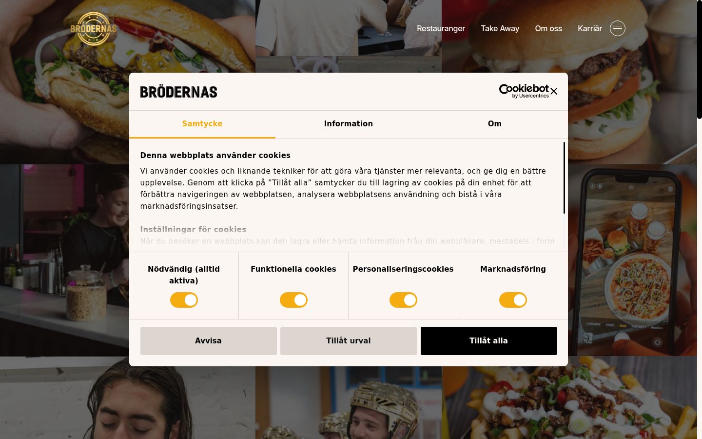 Skärmbild av samtyckesbannern som visades före någon interaktion
