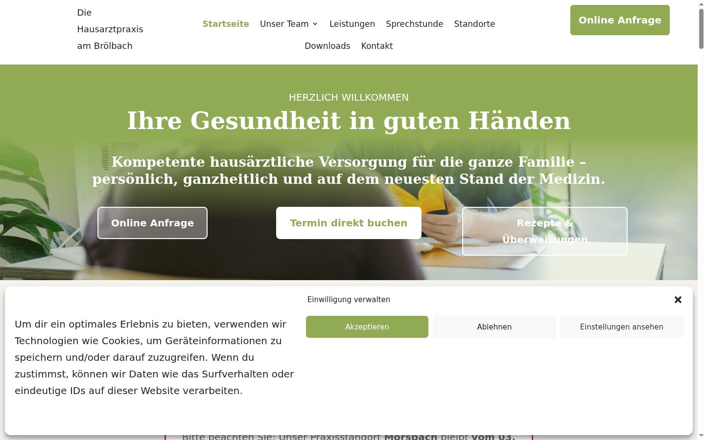 Screenshot des Einwilligungsbanners vor jeglicher Interaktion