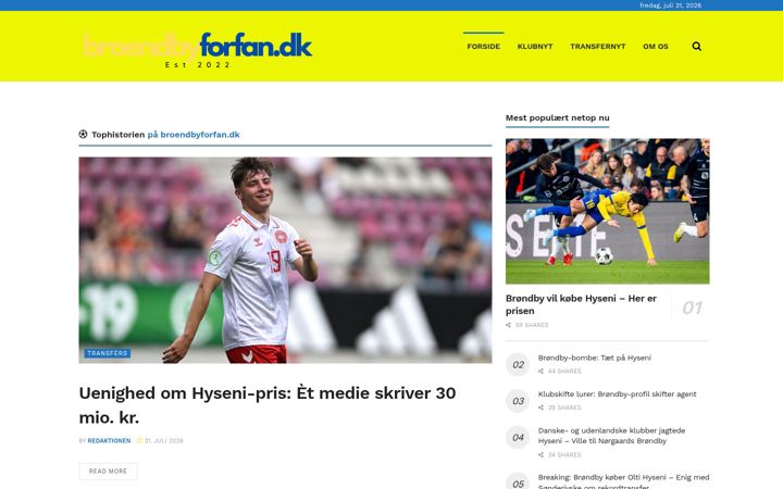 Screenshot of broendbyforfan.dk