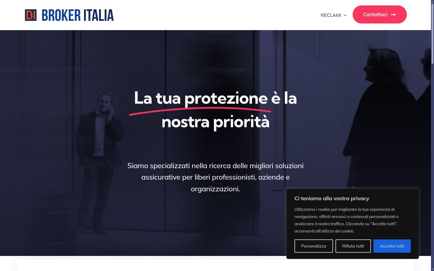 Screenshot del banner di consenso mostrato prima di qualsiasi interazione