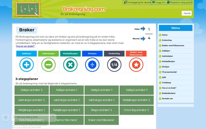 Screenshot of brokregning.com