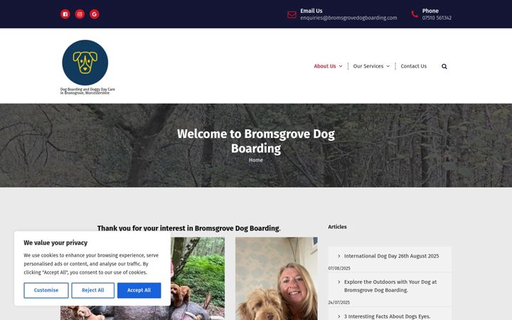 Screenshot of bromsgrovedogboarding.com