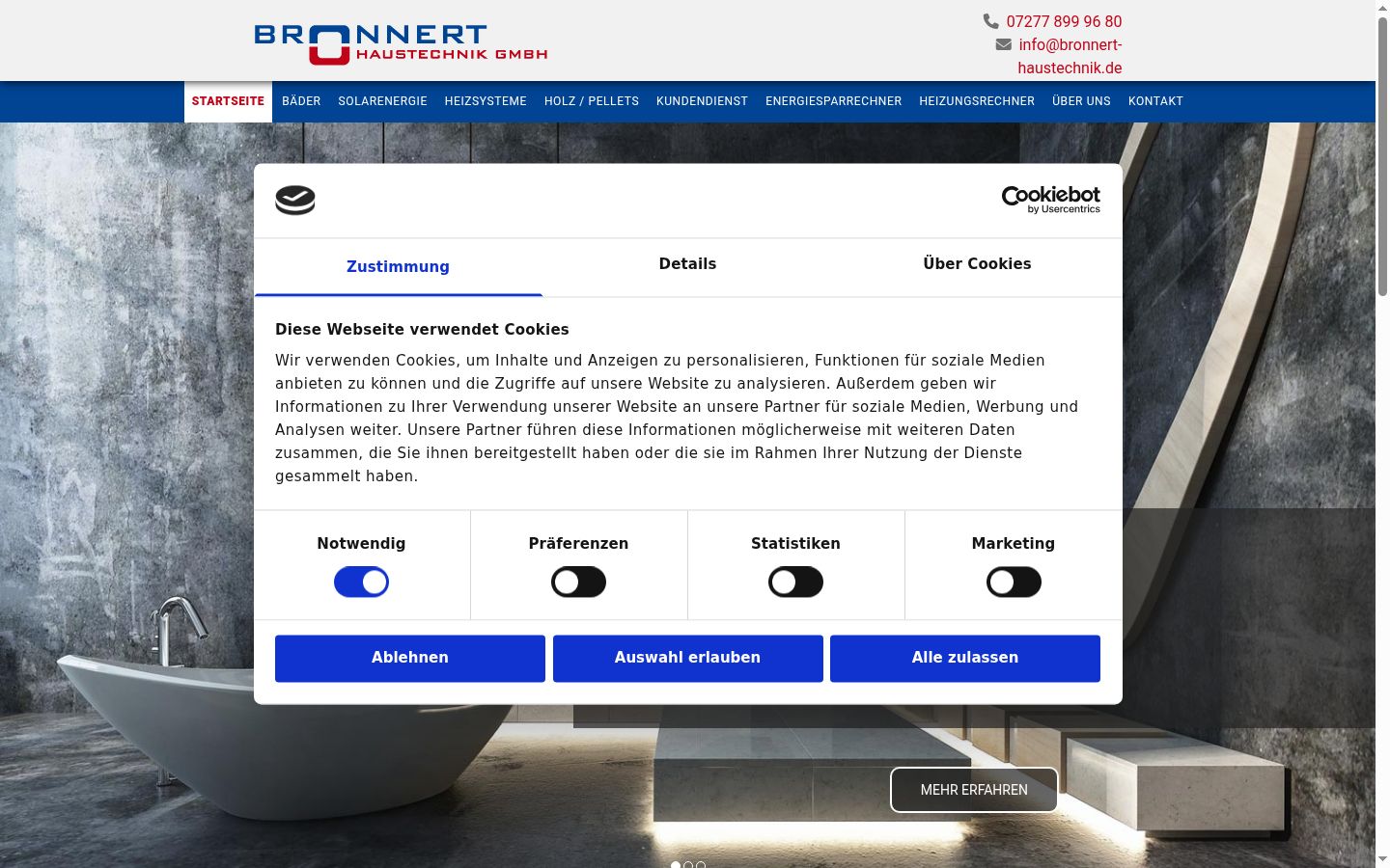 Screenshot des Einwilligungsbanners vor jeglicher Interaktion