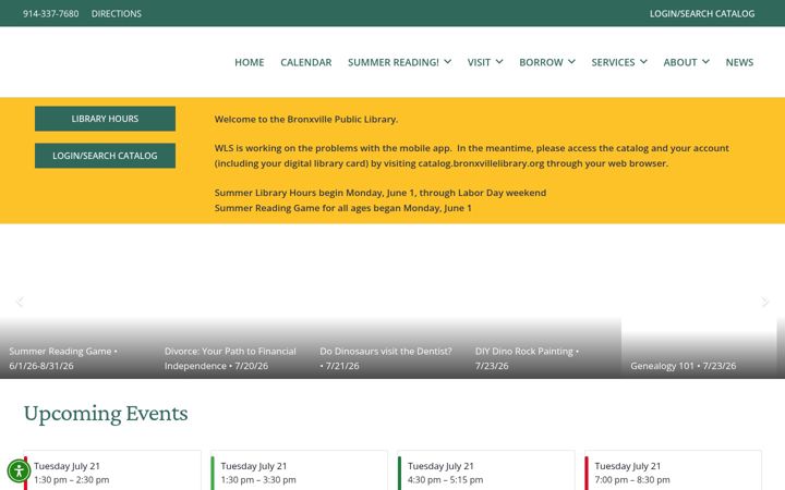 Screenshot of bronxvillelibrary.org