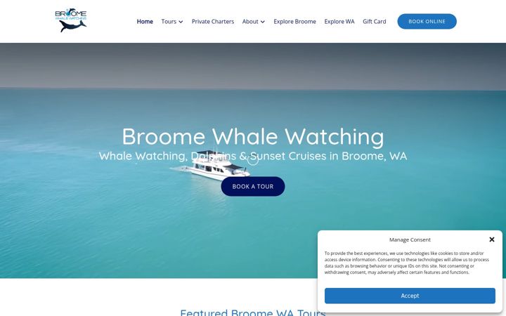 Captură de ecran a broomewhalewatching.com.au