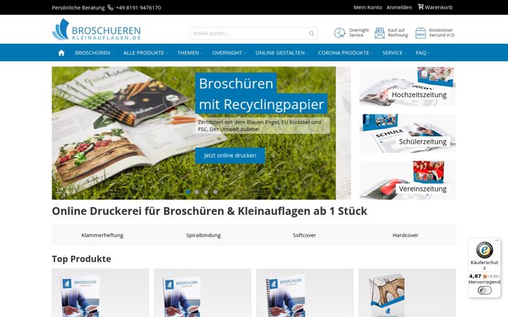Screenshot of broschueren-kleinauflagen.de