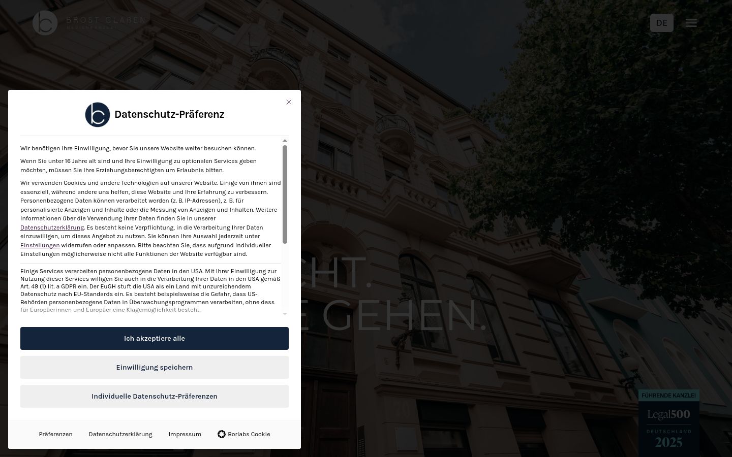 Screenshot of the consent banner shown before any interaction