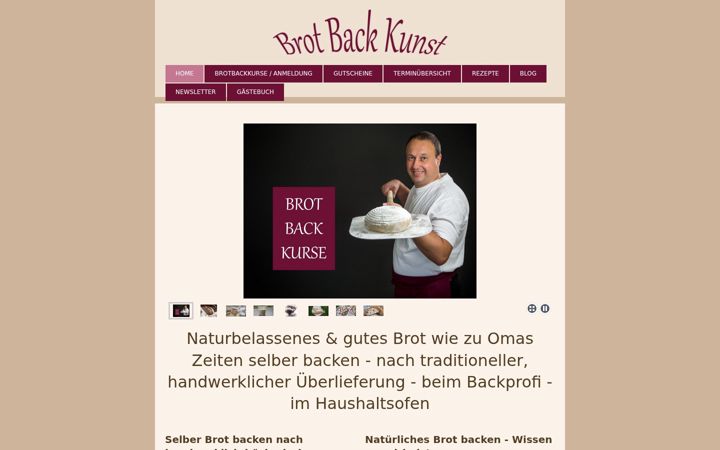 Snímek obrazovky brotbackkunst.de