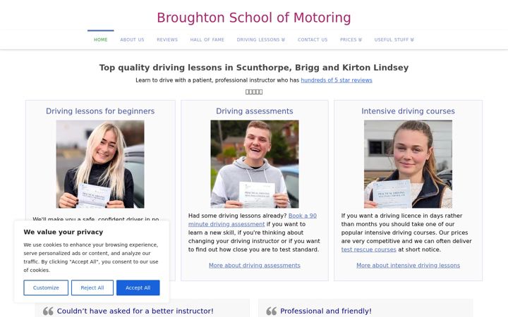 Screenshot of broughtonschoolofmotoring.com