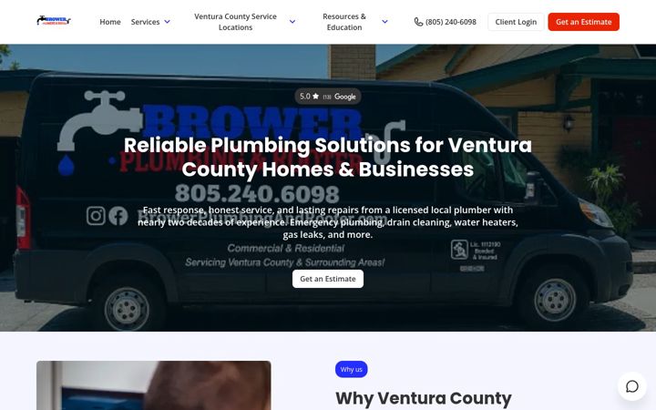 Screenshot of browerplumbingandrooter.com