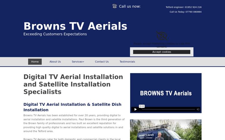 Screenshot stránky browns-tv-aerials.co.uk