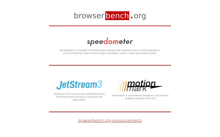 Snímek obrazovky browserbench.org