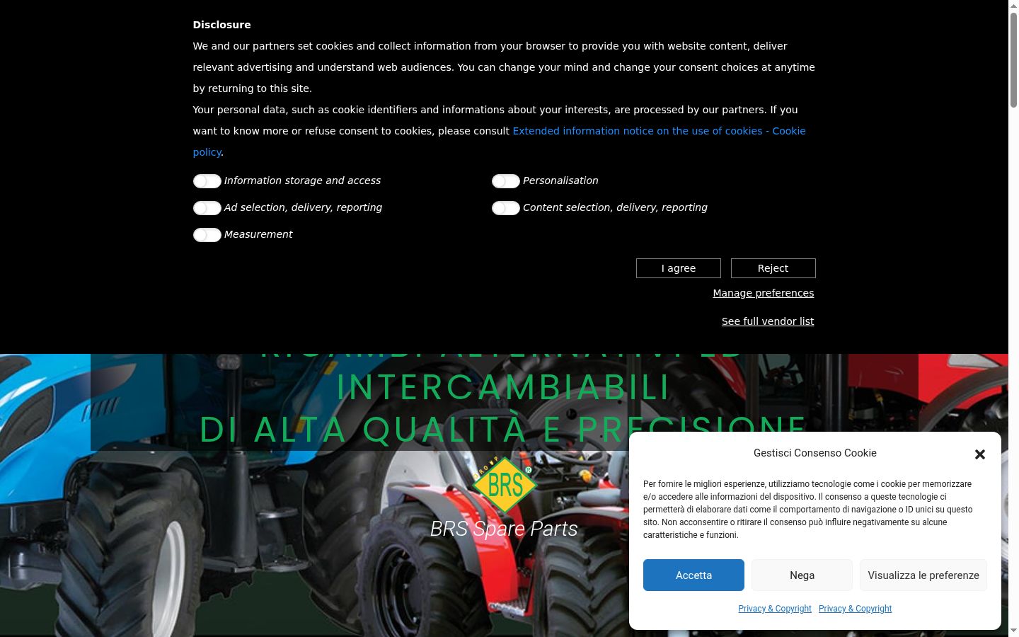 Screenshot del banner di consenso mostrato prima di qualsiasi interazione