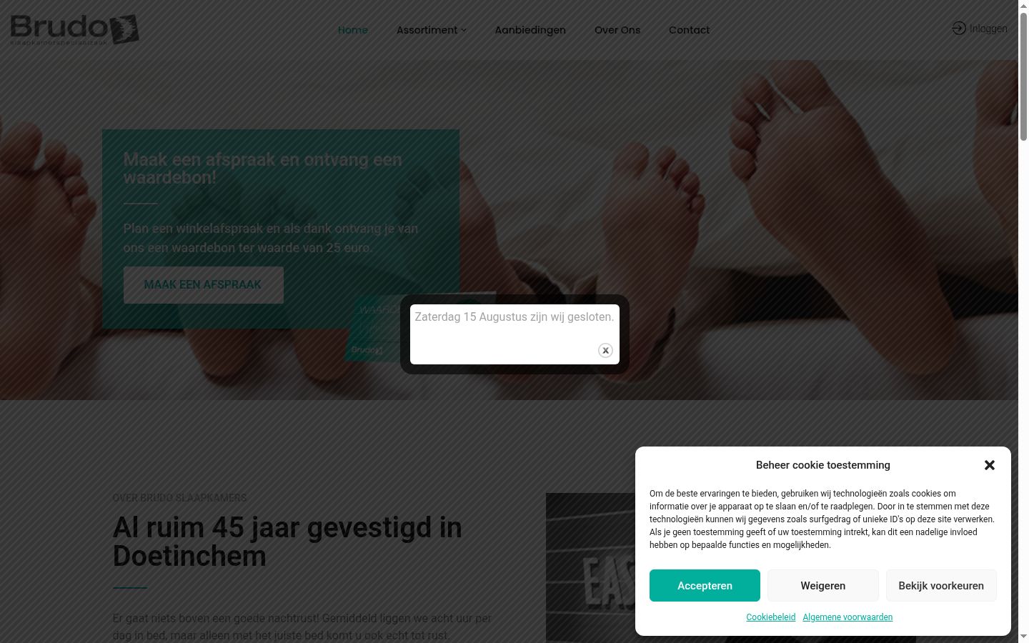 Screenshot van de toestemmingsbanner zoals getoond vóór enige interactie