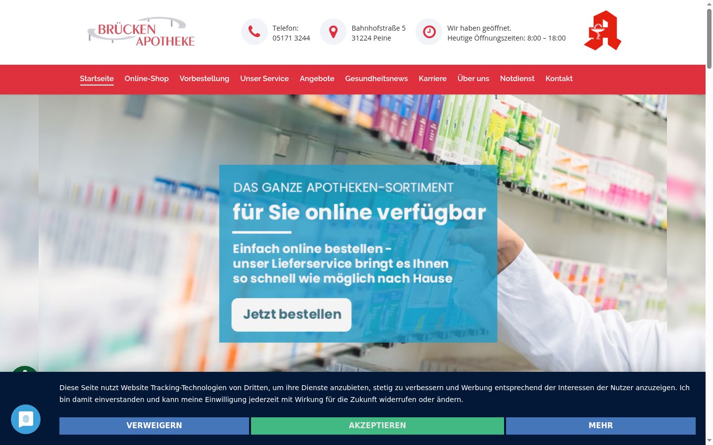 Screenshot des Einwilligungsbanners vor jeglicher Interaktion