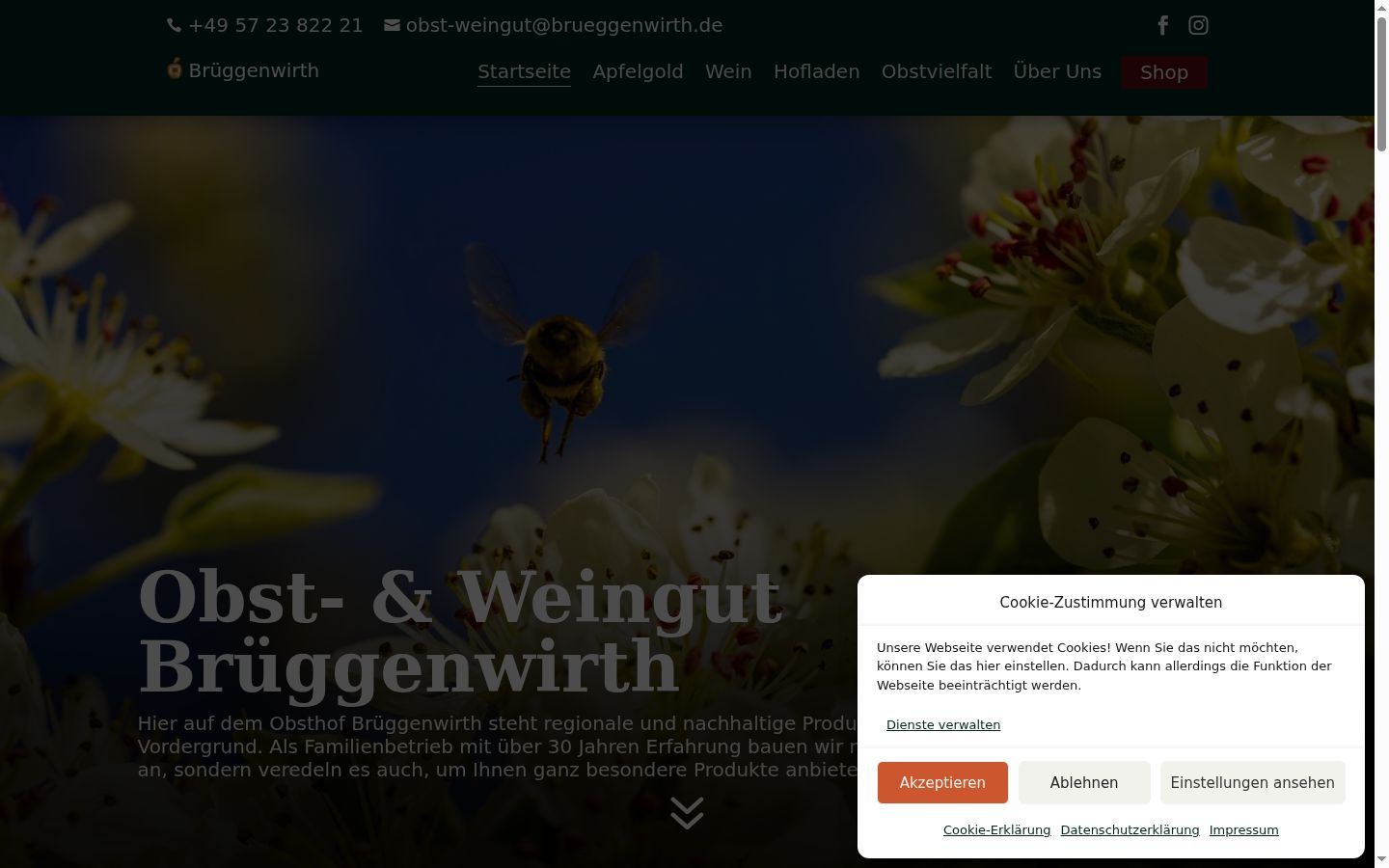 Screenshot del banner di consenso mostrato prima di qualsiasi interazione