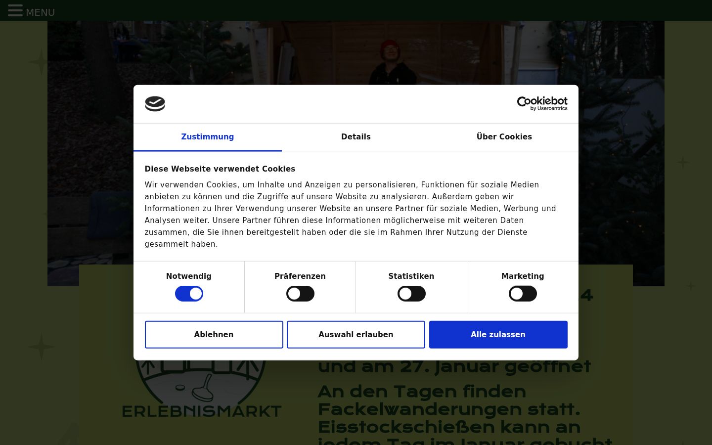 Screenshot des Einwilligungsbanners vor jeglicher Interaktion