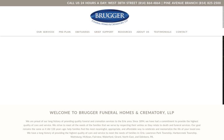 Screenshot of bruggerfuneralhomes.com