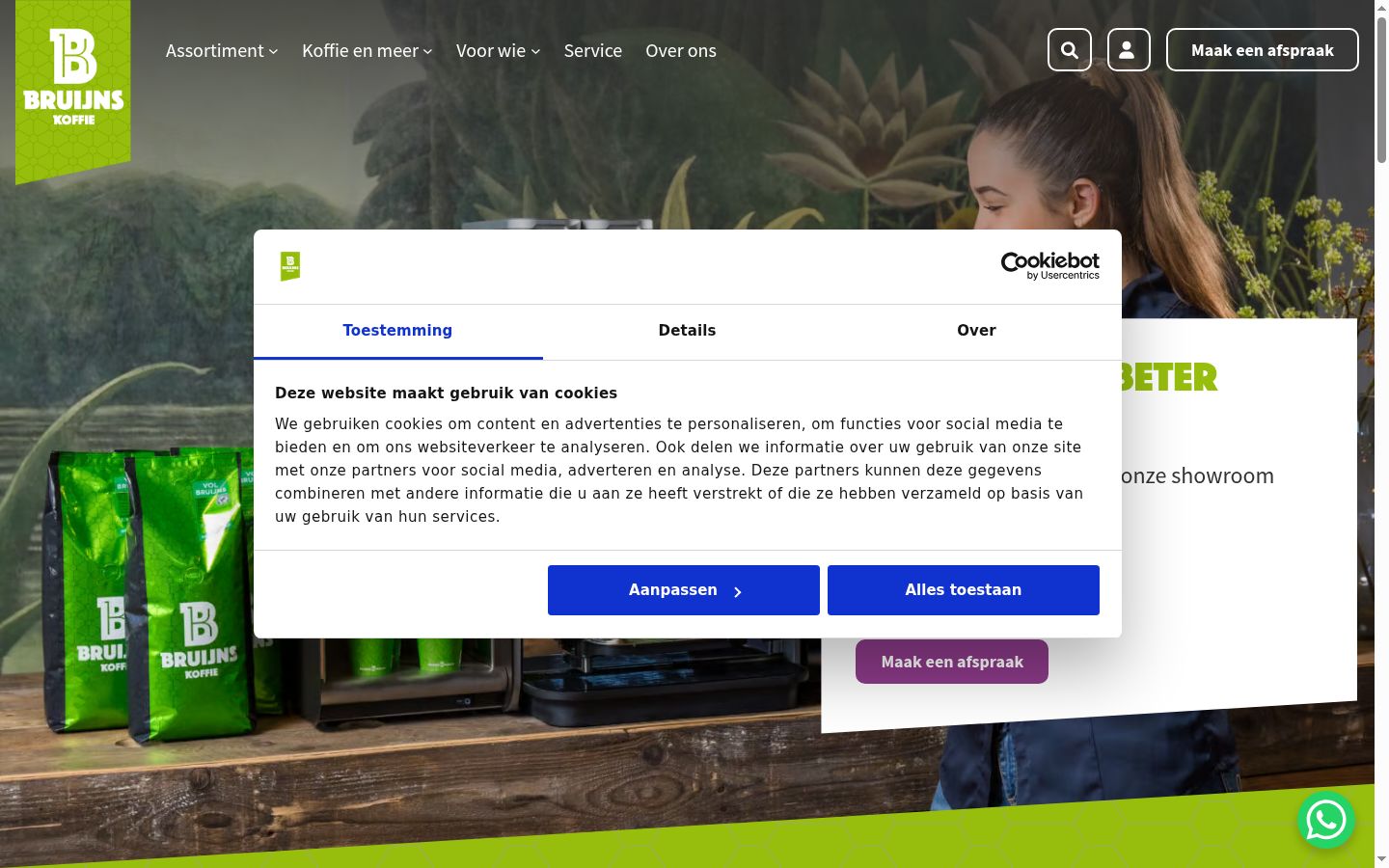 Screenshot van de toestemmingsbanner zoals getoond vóór enige interactie