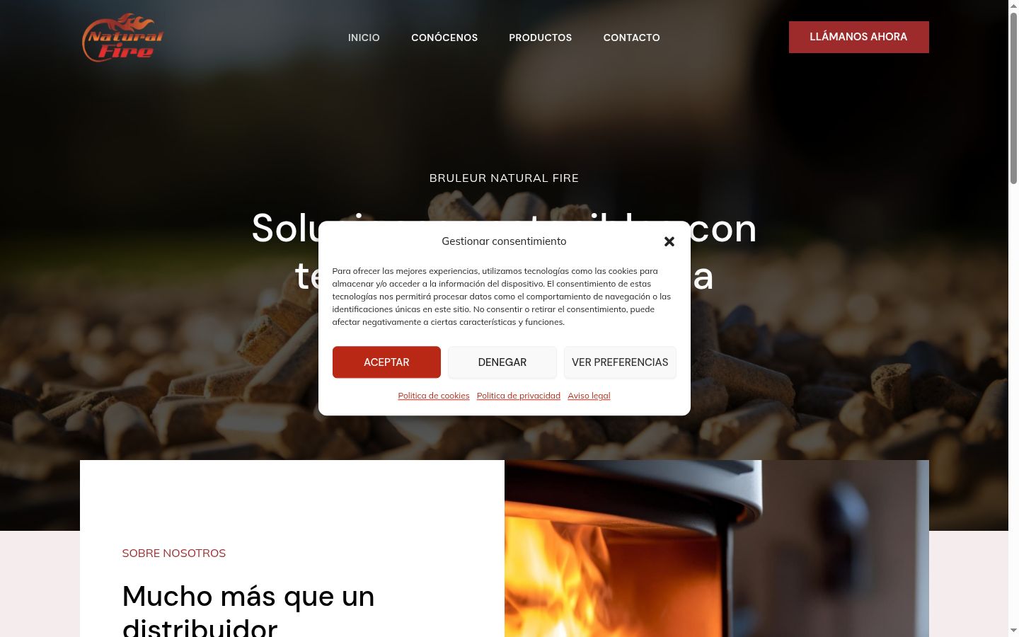 Captura de pantalla del banner de consentimiento mostrado antes de cualquier interacción