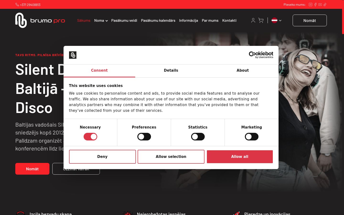 Screenshot del banner di consenso mostrato prima di qualsiasi interazione