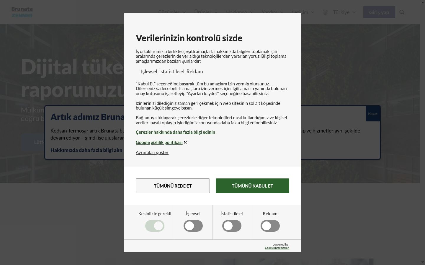 Screenshot des Einwilligungsbanners vor jeglicher Interaktion