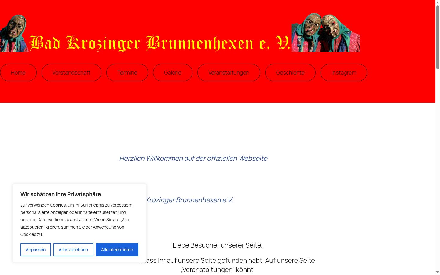 Screenshot des Einwilligungsbanners vor jeglicher Interaktion