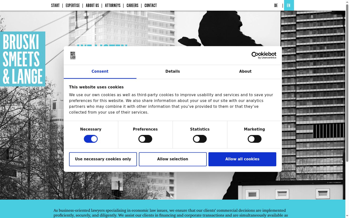 Screenshot of the consent banner shown before any interaction