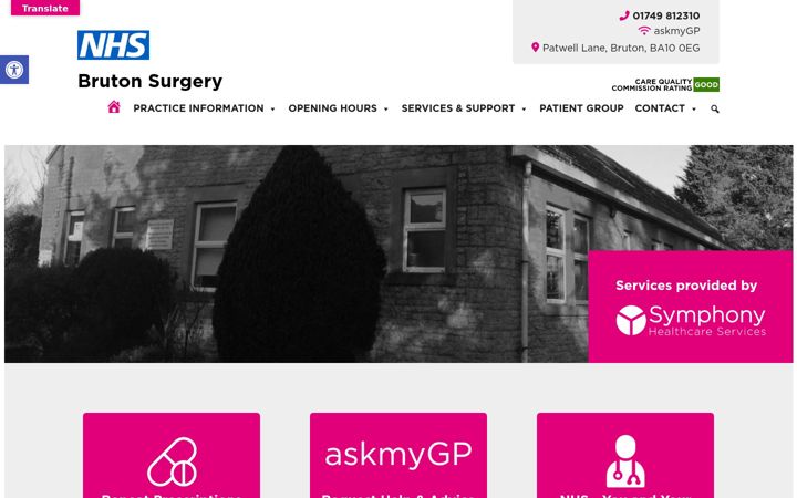 Screenshot of brutonsurgery.nhs.uk