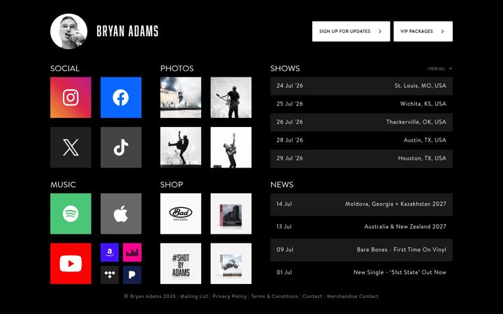 Screenshot of bryanadams.com